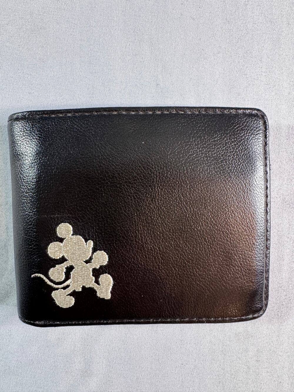 Disney Store Mickey Mouse Bifold Wallet Dark Brown Embroidered ID Window